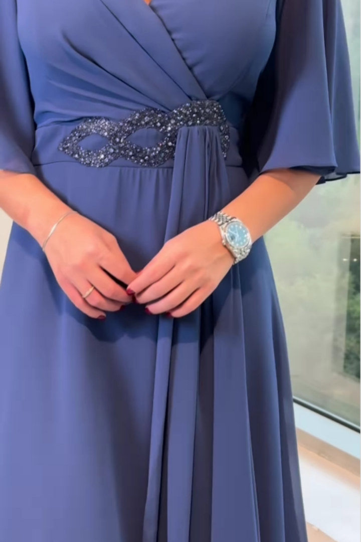 Lada – Elegantní dlouhé šifónové šaty s výstřihem do V