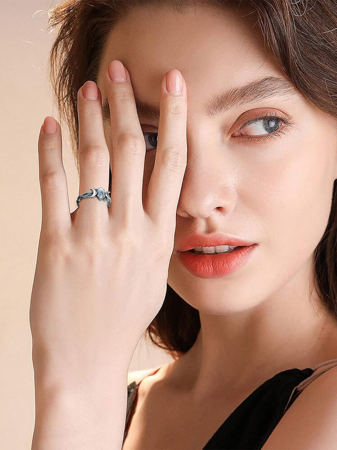 Dvojitý geometrický prsten s měsíčním kamenem