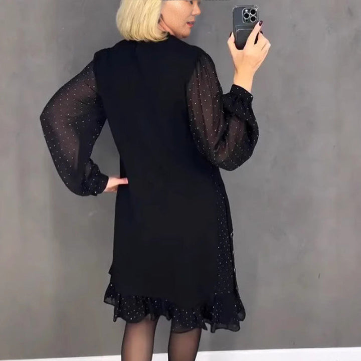 Šárka – Dámské šaty s kulatým výstřihem a krystalky v jednobarevném provedení