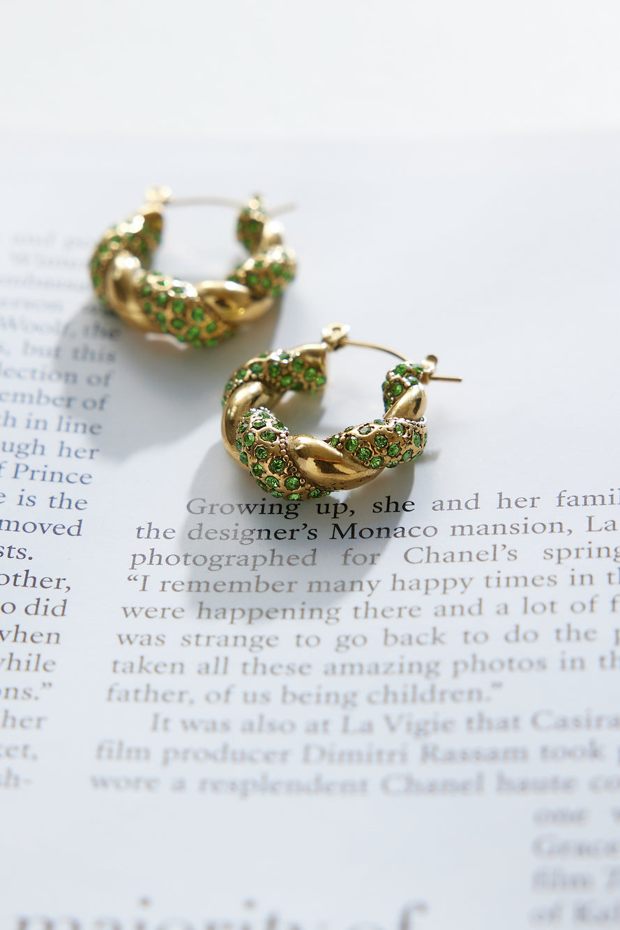 Náušnice Crystal Lover z 18k zlaceného kovu se zelenými kameny