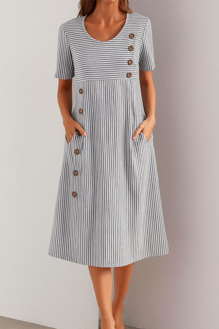 Amélie | Pruhované Midi Šaty – Vytříbená Jednoduchost