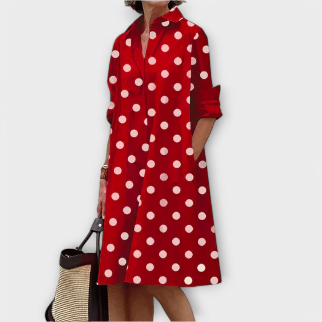 Moderní hemdbusový šaty s límečkem a tříčtvrtečními rukávy