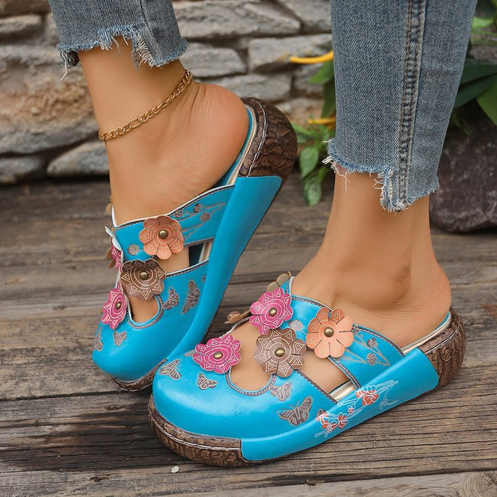 Claire – Élégantes sandales à talon avec motif floral