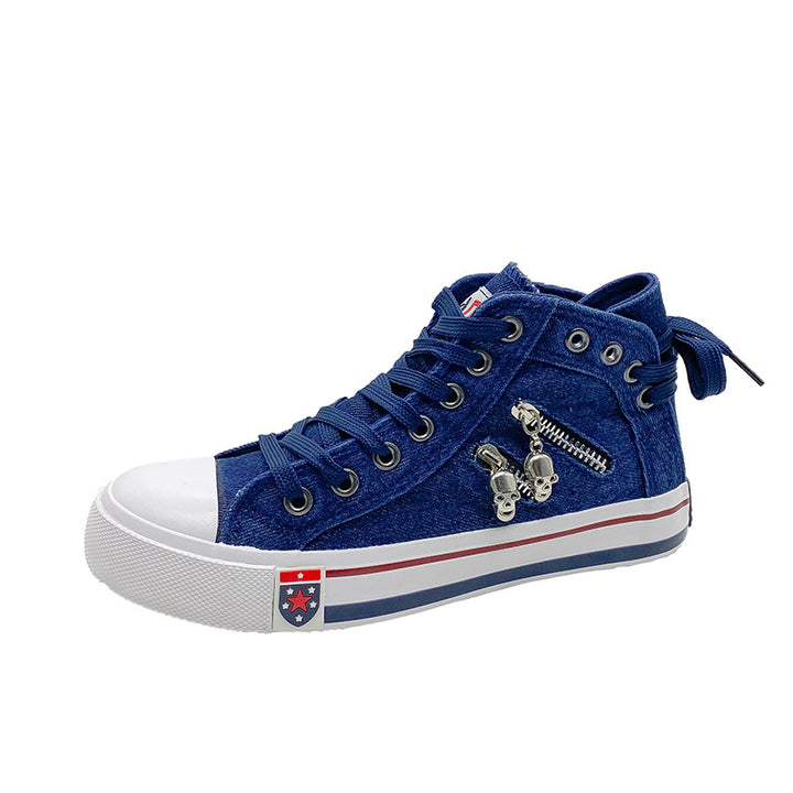 Clara – Stylové denimové tenisky se šněrováním a dekorativním zipem