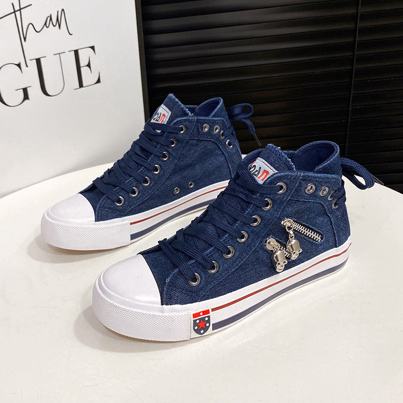 Clara – Stylové denimové tenisky se šněrováním a dekorativním zipem