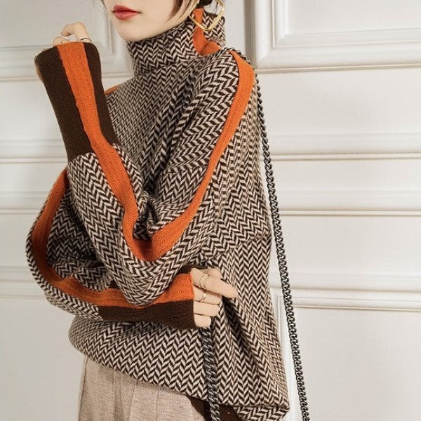 Malou | Svetr s vysokým límcem a výraznými kontrastními pruhy