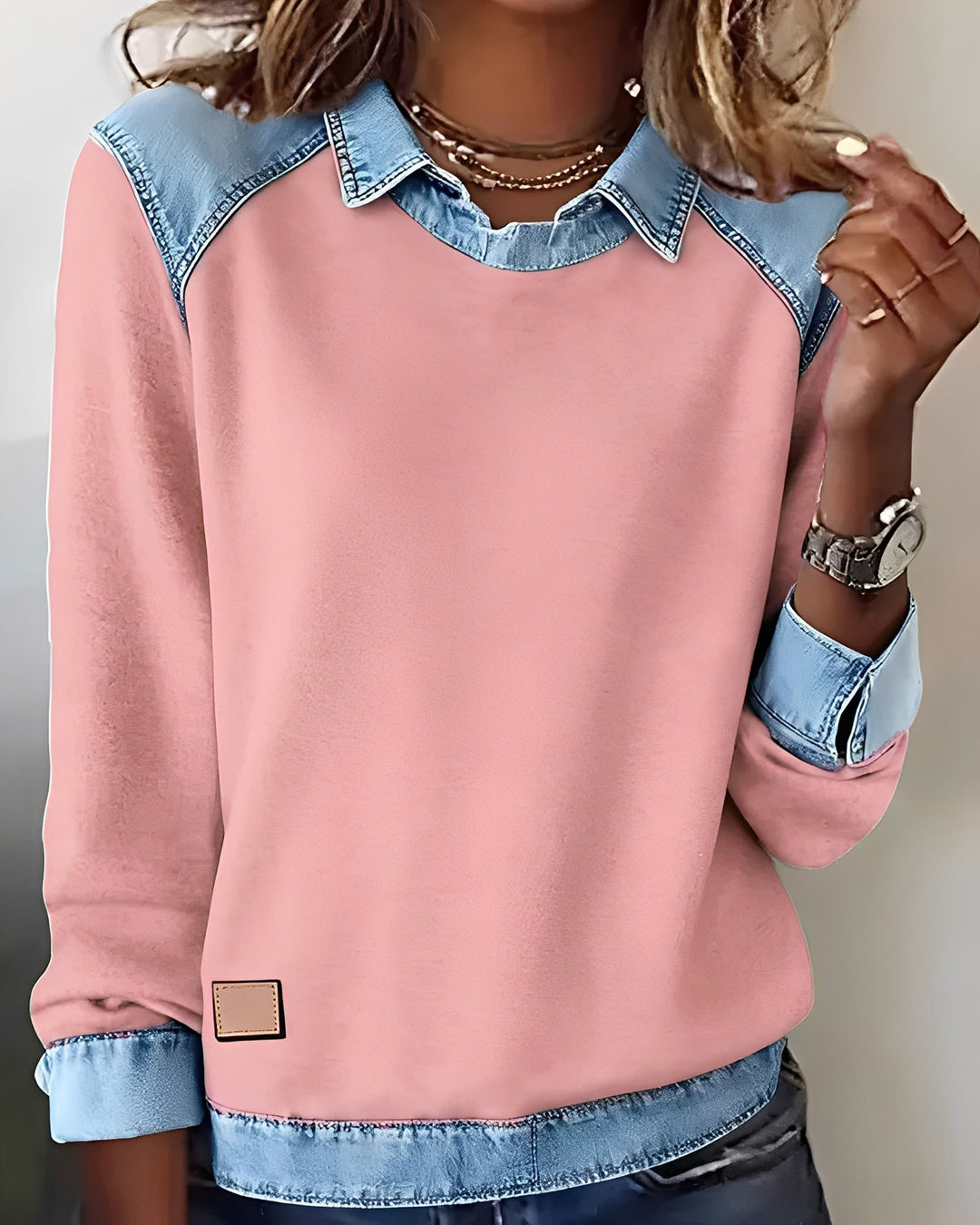 Maria – polo svetr s džínovými detaily