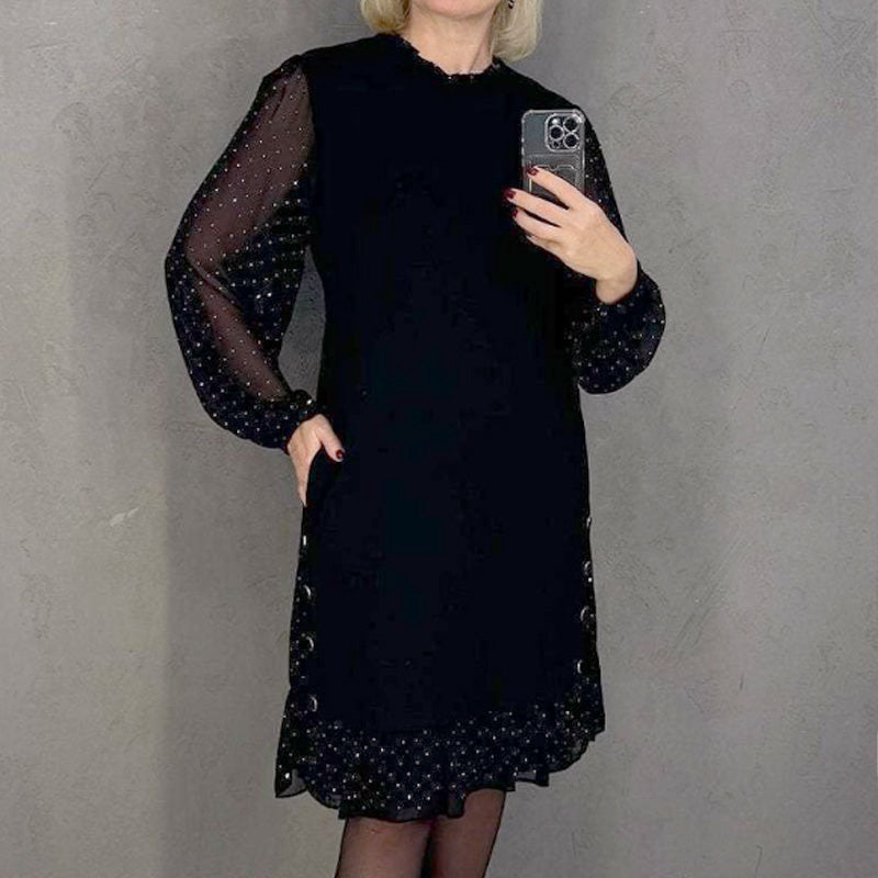 Šárka – Dámské šaty s kulatým výstřihem a krystalky v jednobarevném provedení